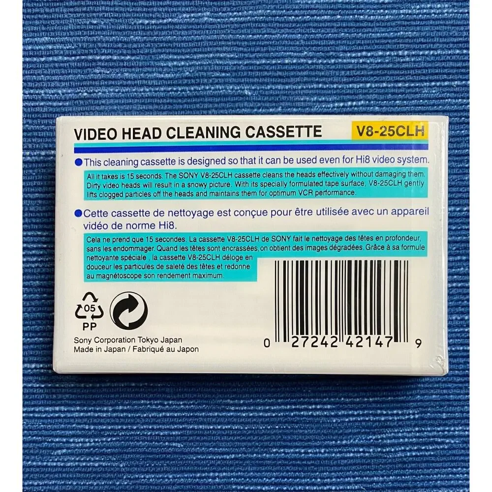 Sony V8-25CLH 8mm Video 8 Hi8 Head Cleaner Cleaning Cassette Tape New Sealed